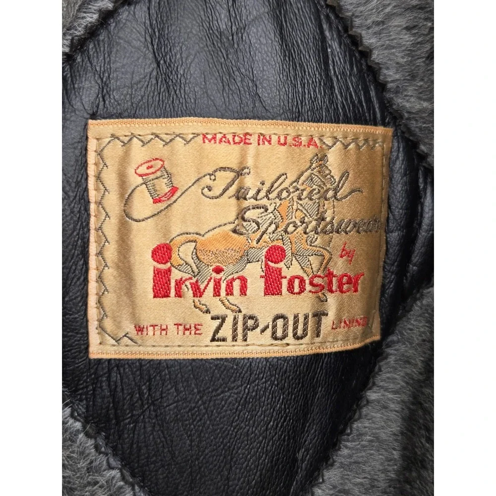 VTG 50s IRVIN FOSTER ZIP OUT Horsehide Leather Shearling Coat Jacket USA Mens 44